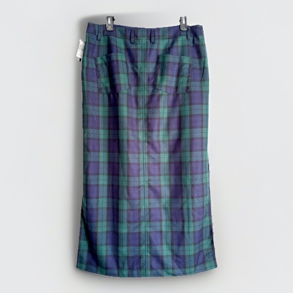 Pendleton Women’s 12P Blue Green Plaid Virgin Wool Button Midi Skirt Academia - Picture 9 of 10